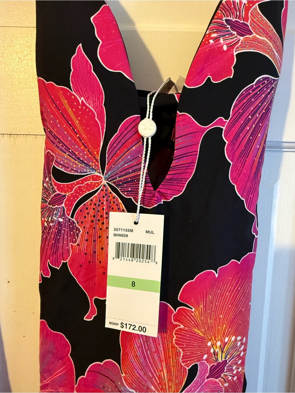 NWT Trina Turk Pink & Black Floral Cover Up and Swimsuit Set - Size M/8 - Picture 5 of 7
